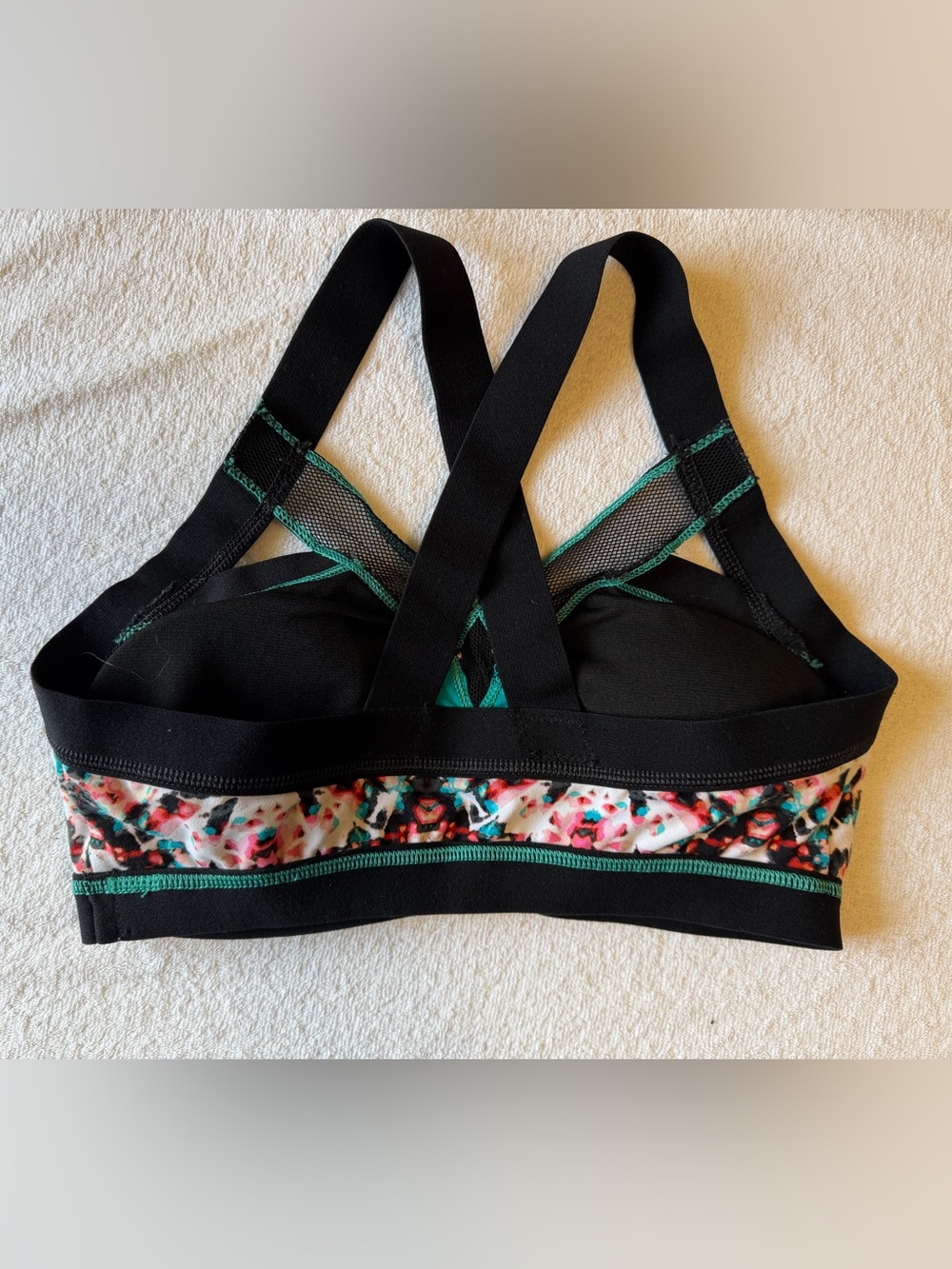 Gianni Bini Multicolor Printed Racerback Sports Bra — Teal & Black size M - Picture 2 of 3